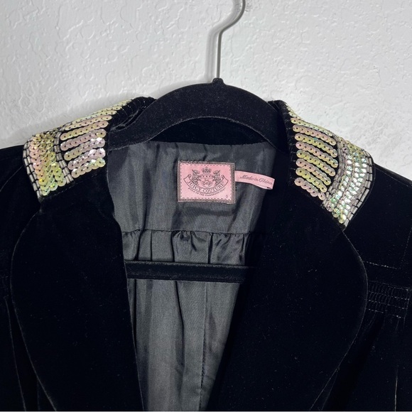 Juicy Couture Blazer Jacket Women Small Velvet Iridescent Sequin Black vintage - Picture 4 of 9